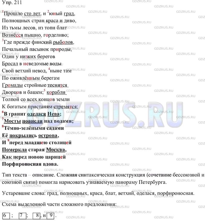 Фото решения 4: ГДЗ по Русскому языку 9 класса: Ладыженская Упр. 211